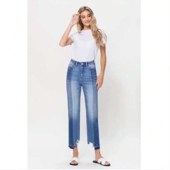 Flying Monkey Jeans Cropped Ankle Two Tone High Waist Raw Hem Distressed Size 26 - Picture 1 of 16